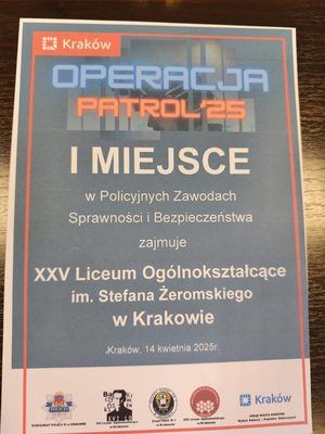 dyplom za zajęcie pierwszego miejsca w Policyjnych Zawodach Sprawności i Bezpieczeństwa